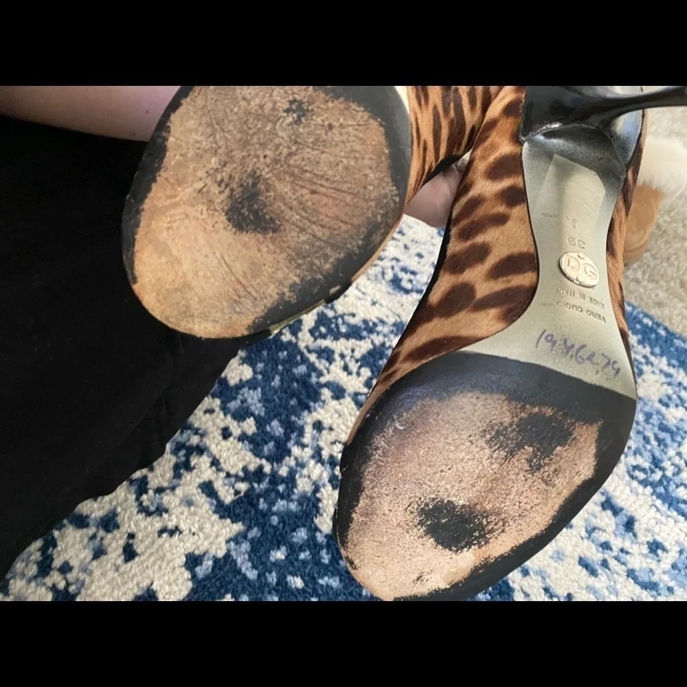 Dolce & gabbana / pony calf hair leopard multi peep open toe pumps 39 9 heels